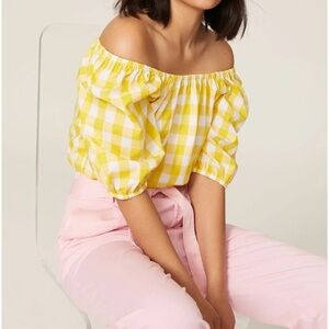 Puffy sleeve Kris Crop Top by COLOR ME COURTNEY Butter Yellow Womens size M